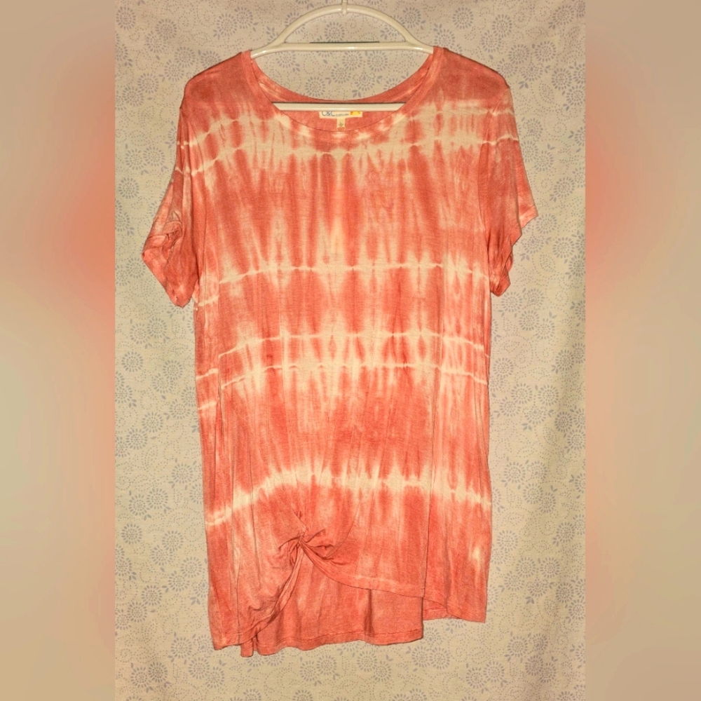 NWT C&C California Women's Tie‑Dye T‑Shirt Large Pink White Boho Knotted Hem